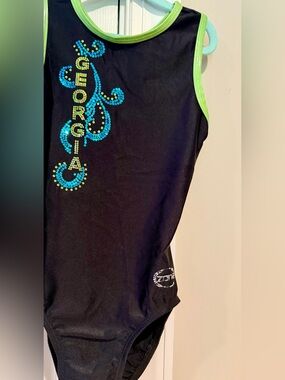 Ozone Georgia Gymnastics Leotard Adult XS AXS Black Lime Green Rhinestone